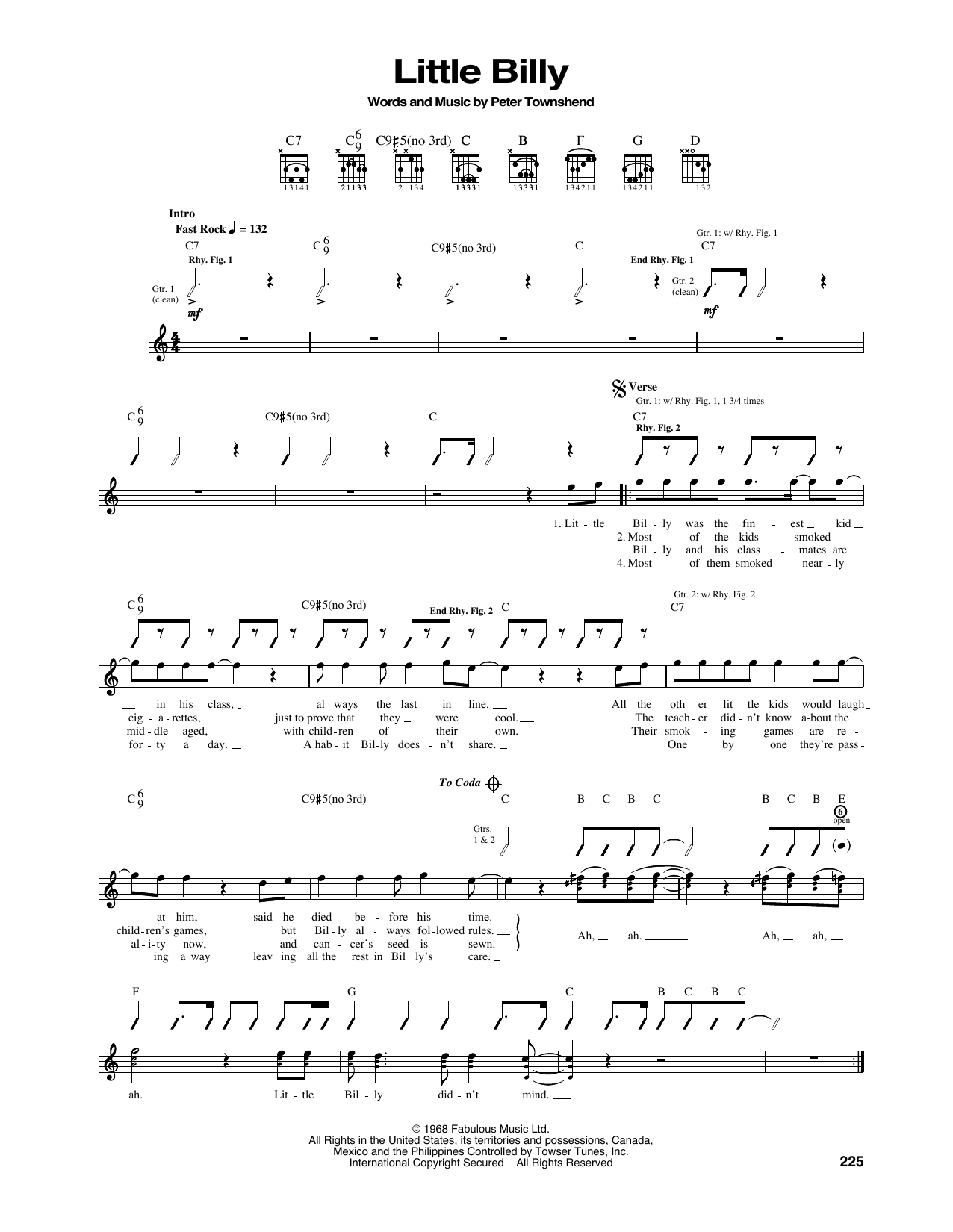 The Who Little Billy Sheet Music Notes & Chords for Guitar Tab - Download or Print PDF