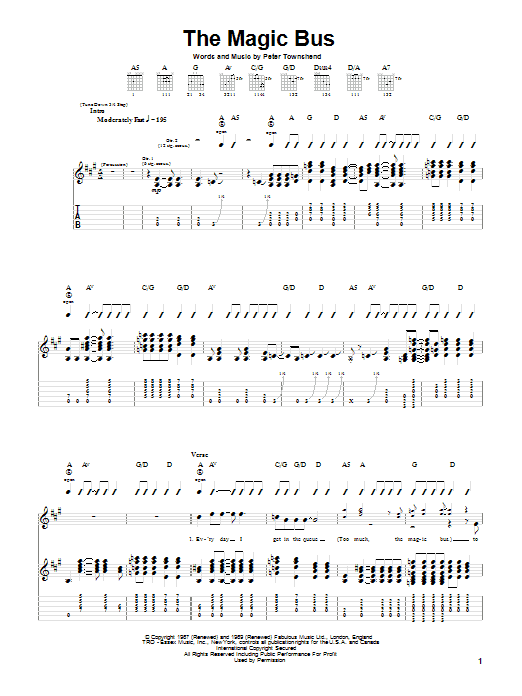 The Who Magic Bus Sheet Music Notes & Chords for Piano, Vocal & Guitar (Right-Hand Melody) - Download or Print PDF