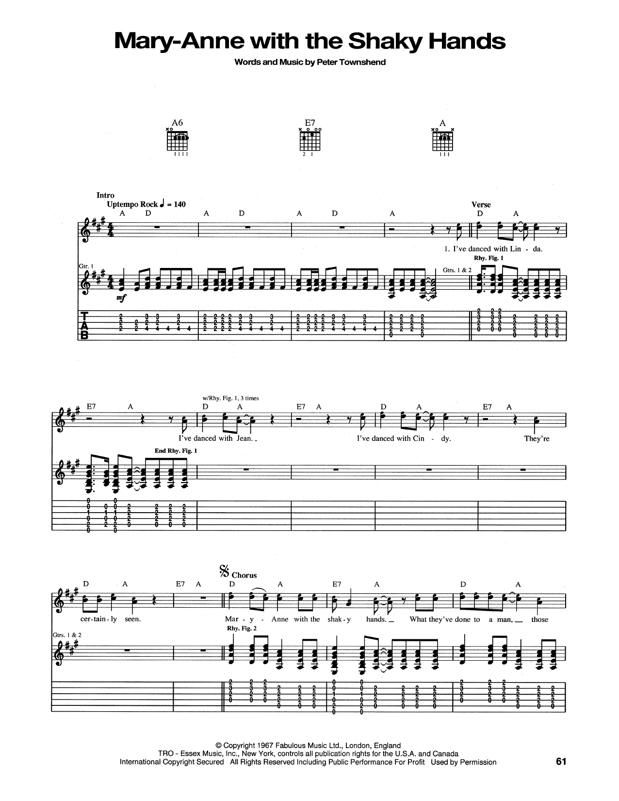 The Who Mary-Anne With The Shaky Hands Sheet Music Notes & Chords for Guitar Tab - Download or Print PDF