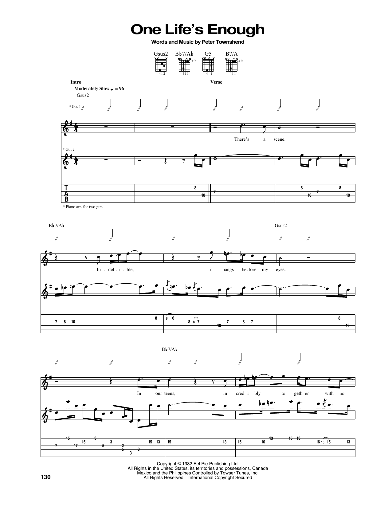 The Who One Life's Enough Sheet Music Notes & Chords for Guitar Tab - Download or Print PDF