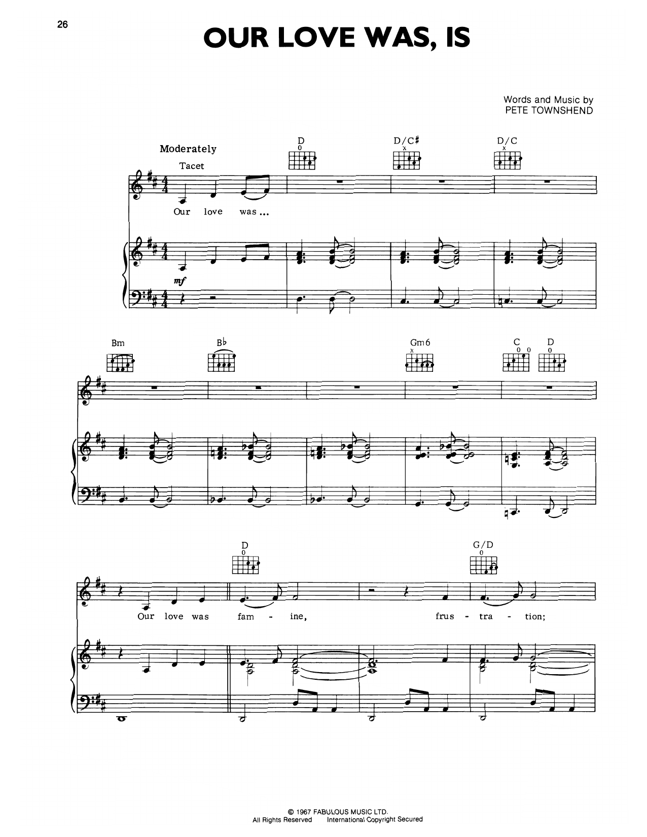 The Who Our Love Was Sheet Music Notes & Chords for Piano, Vocal & Guitar Chords (Right-Hand Melody) - Download or Print PDF