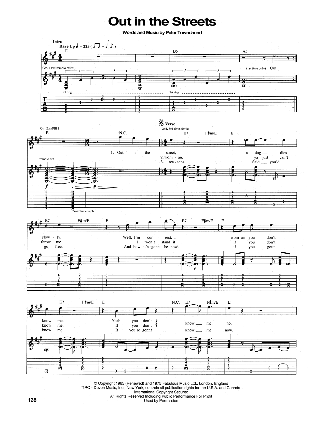 The Who Out In The Street Sheet Music Notes & Chords for Guitar Tab - Download or Print PDF