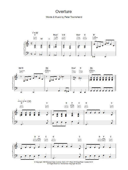The Who Overture Sheet Music Notes & Chords for Piano, Vocal & Guitar (Right-Hand Melody) - Download or Print PDF