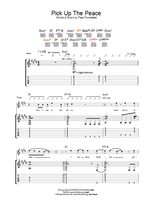 The Who Pick Up The Peace Sheet Music Notes & Chords for Guitar Tab - Download or Print PDF