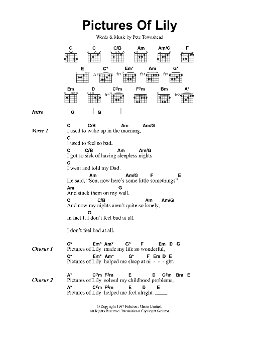 The Who Pictures Of Lily Sheet Music Notes & Chords for Piano, Vocal & Guitar Chords (Right-Hand Melody) - Download or Print PDF