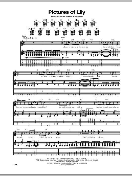 The Who Pictures Of Lily Sheet Music Notes & Chords for Lyrics & Chords - Download or Print PDF