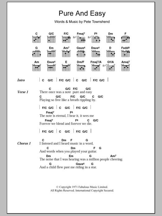 The Who Pure And Easy Sheet Music Notes & Chords for Lyrics & Chords - Download or Print PDF