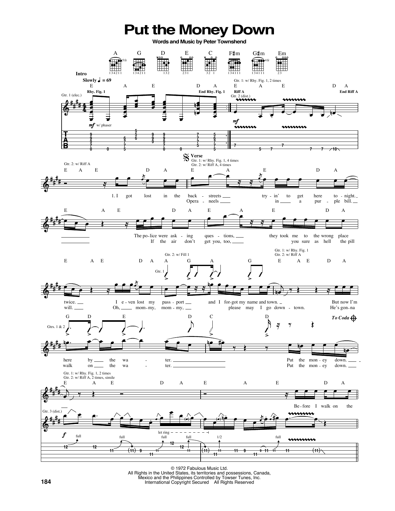 The Who Put The Money Down Sheet Music Notes & Chords for Guitar Tab - Download or Print PDF
