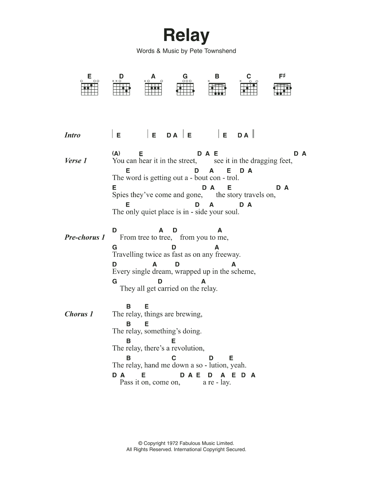 The Who Relay Sheet Music Notes & Chords for Lyrics & Chords - Download or Print PDF