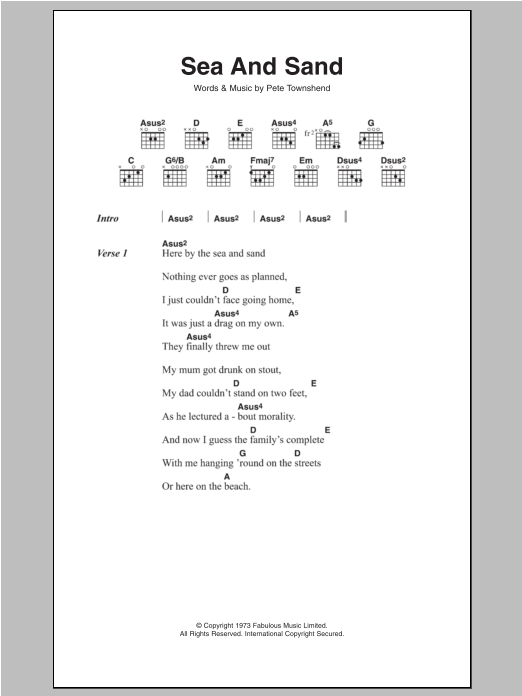 The Who Sea And Sand Sheet Music Notes & Chords for Guitar Chords/Lyrics - Download or Print PDF