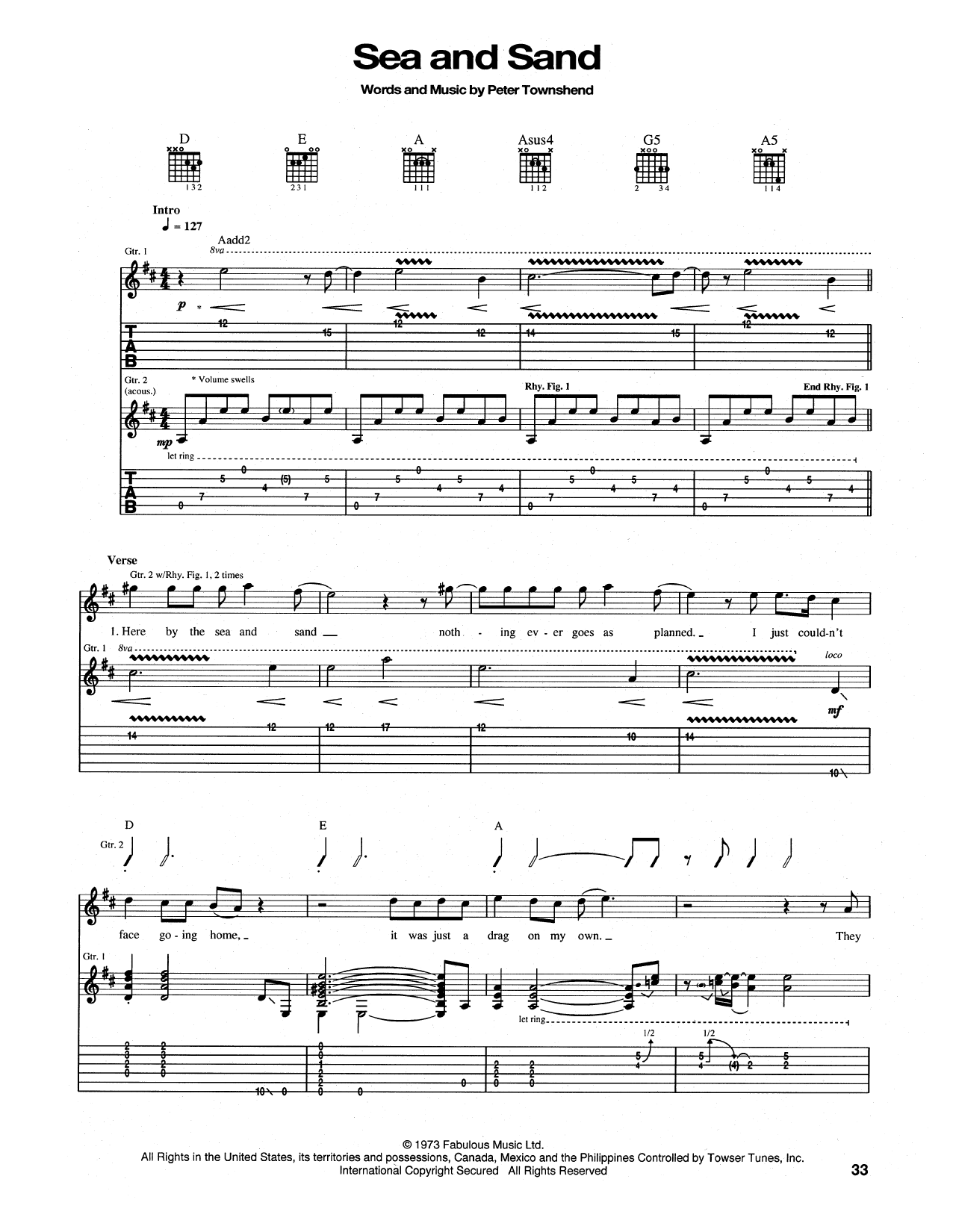 The Who Sea And Sand Sheet Music Notes & Chords for Lyrics & Chords - Download or Print PDF