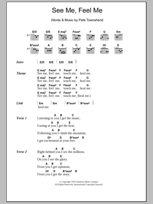 The Who See Me, Feel Me Sheet Music Notes & Chords for Piano, Vocal & Guitar Chords (Right-Hand Melody) - Download or Print PDF