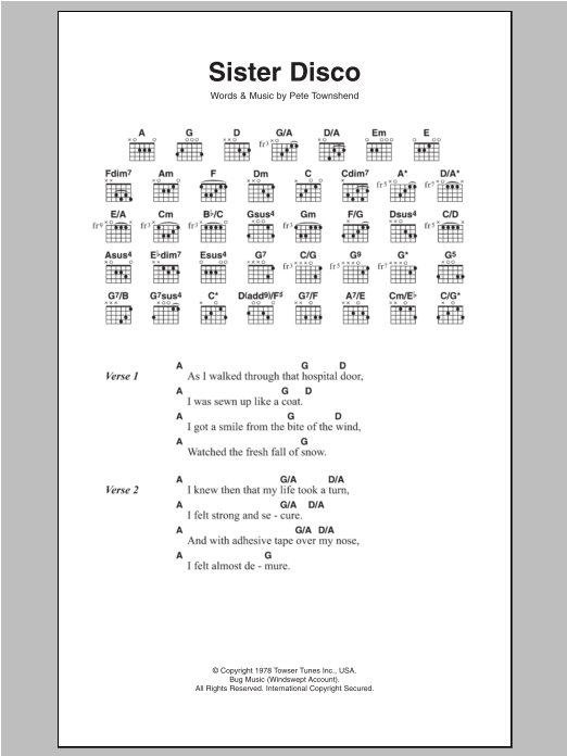 The Who Sister Disco Sheet Music Notes & Chords for Guitar Chords/Lyrics - Download or Print PDF