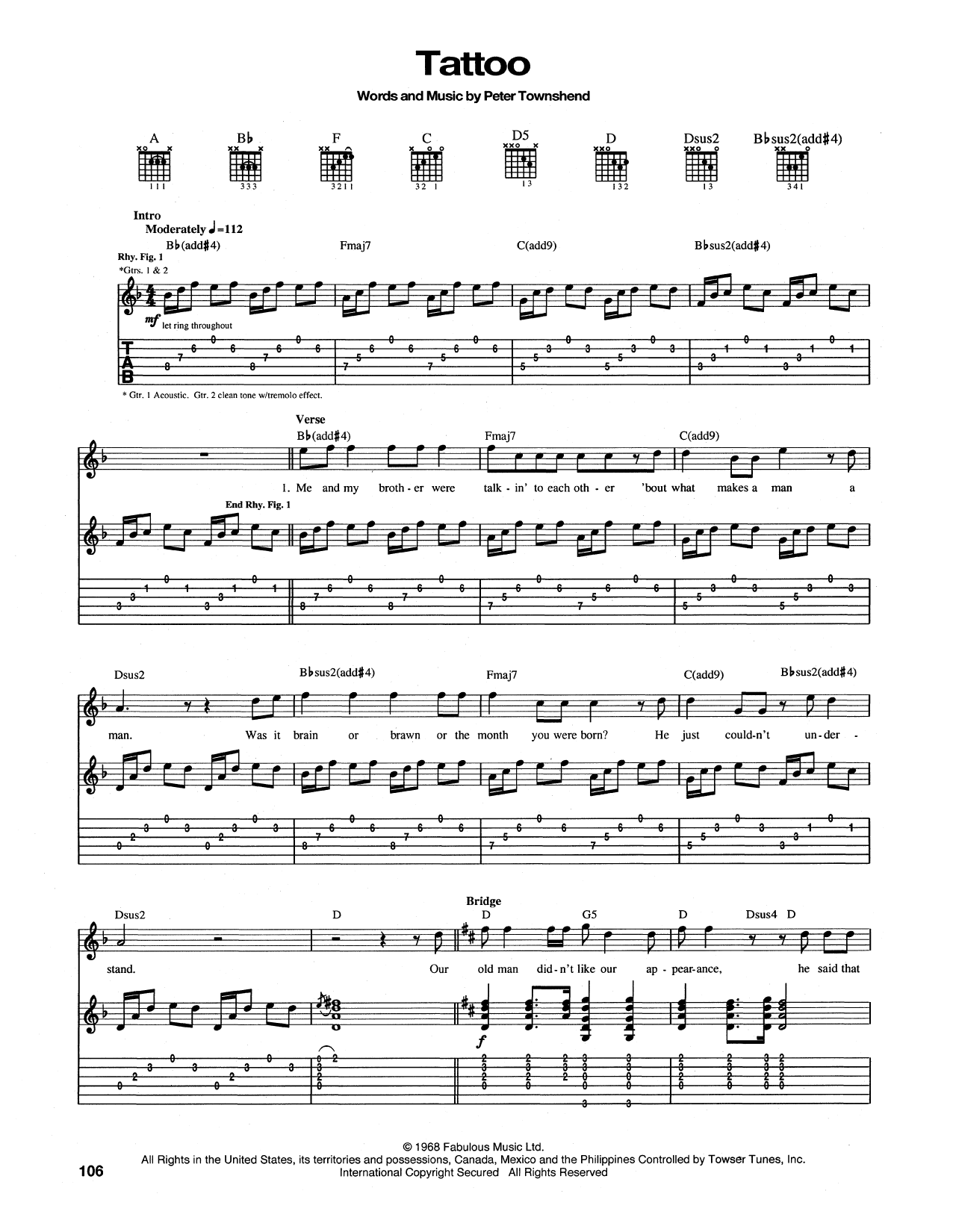 The Who Tattoo Sheet Music Notes & Chords for Piano, Vocal & Guitar Chords (Right-Hand Melody) - Download or Print PDF