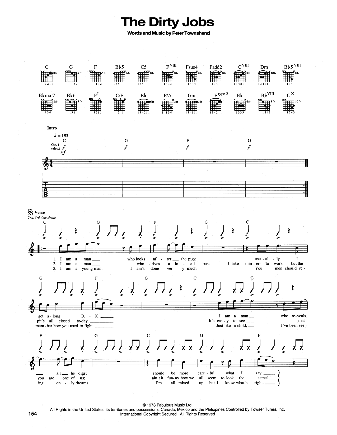The Who The Dirty Jobs Sheet Music Notes & Chords for Guitar Tab - Download or Print PDF