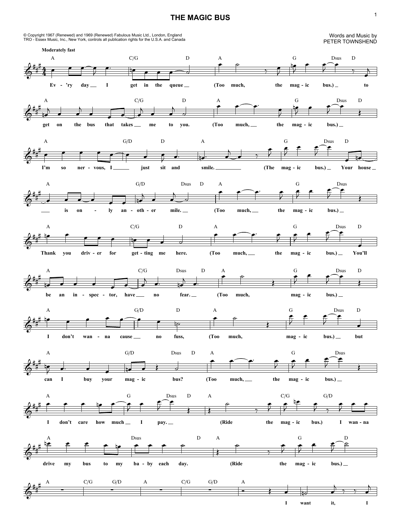 The Who The Magic Bus Sheet Music Notes & Chords for Guitar Tab - Download or Print PDF
