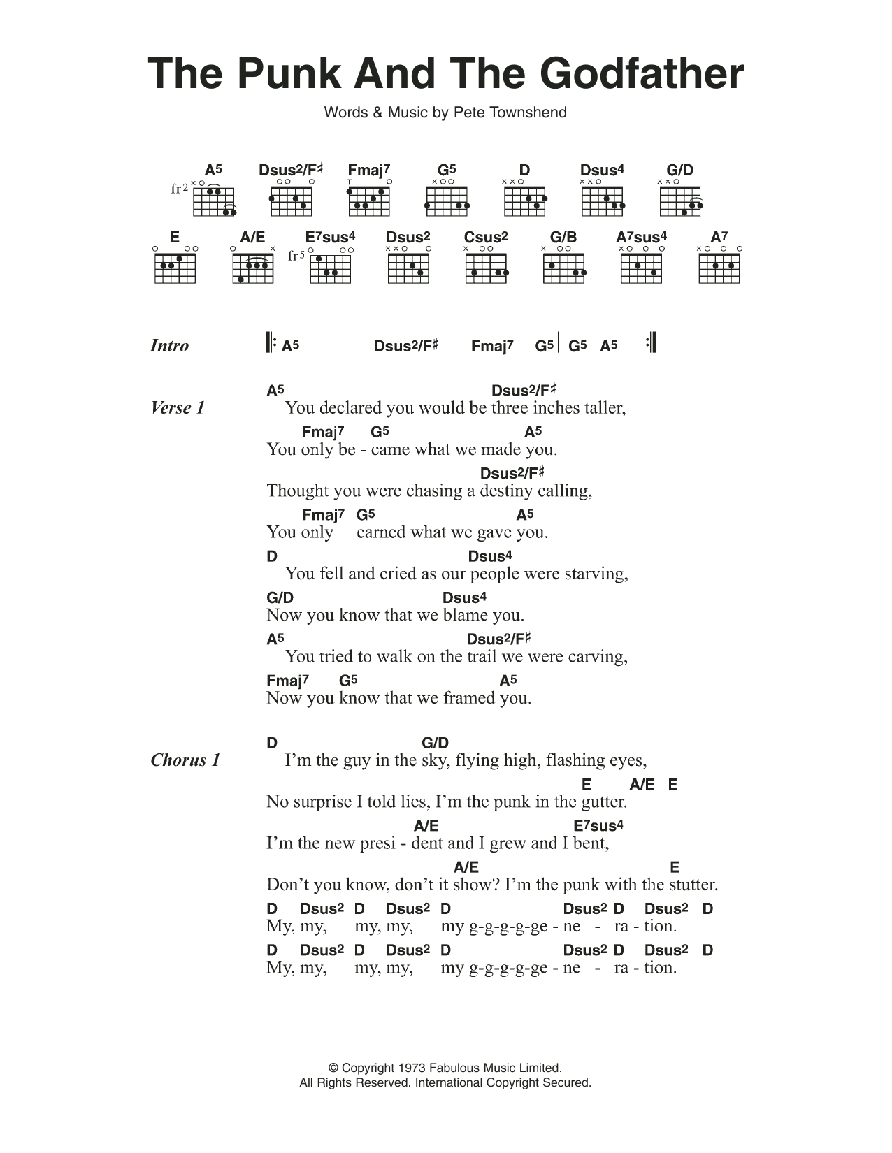 The Who The Punk And The Godfather Sheet Music Notes & Chords for Lyrics & Chords - Download or Print PDF