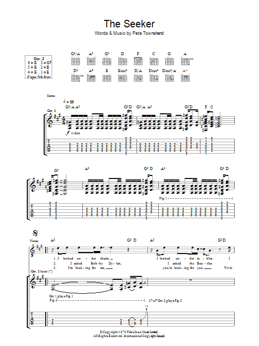 The Who The Seeker Sheet Music Notes & Chords for Bass Guitar Tab - Download or Print PDF