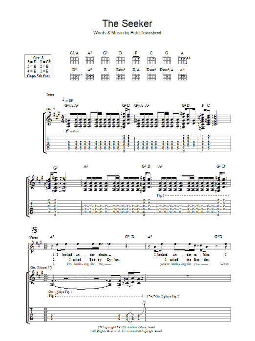 The Who The Seeker Sheet Music Notes & Chords for Guitar Tab Play-Along - Download or Print PDF