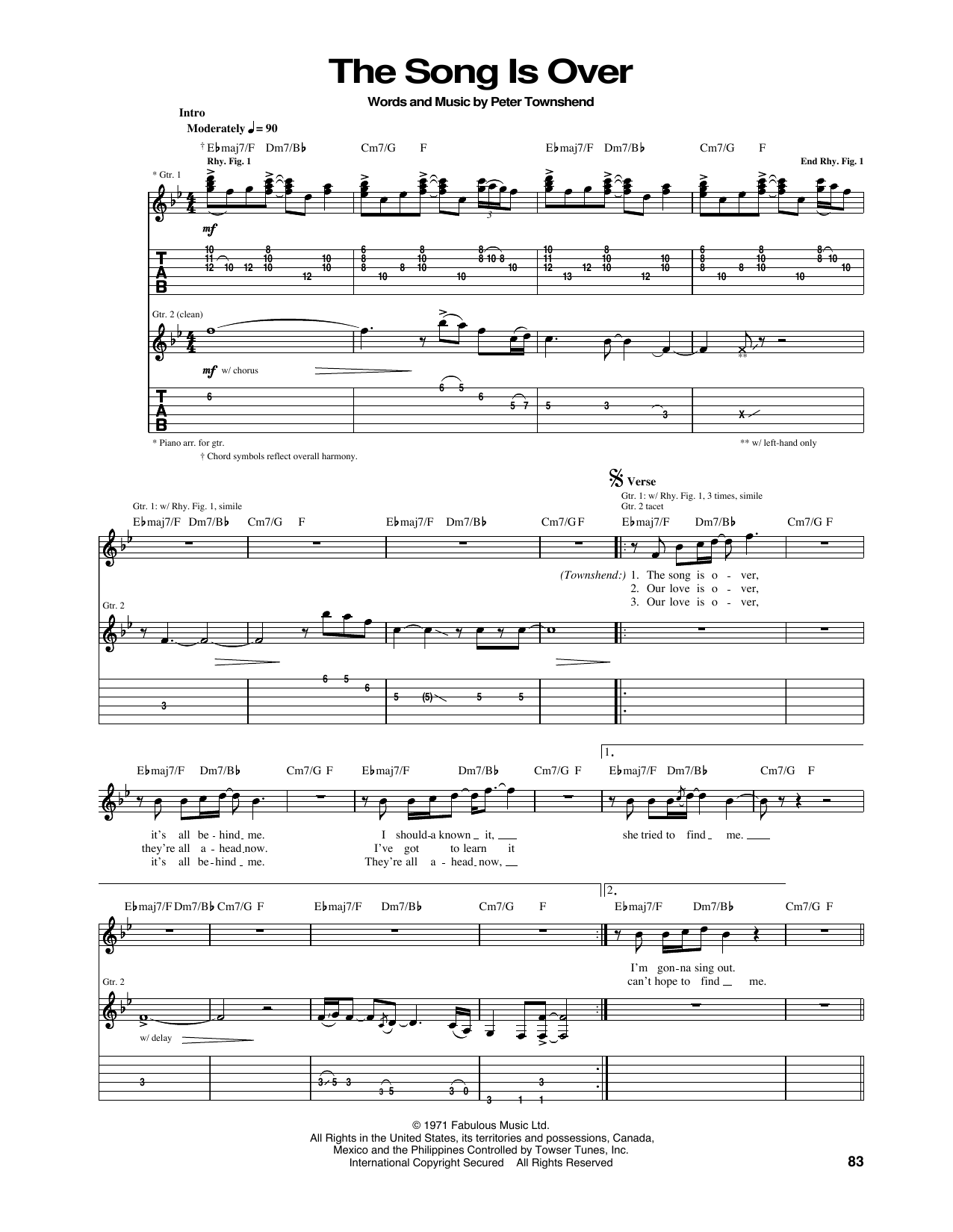 The Who The Song Is Over Sheet Music Notes & Chords for Piano, Vocal & Guitar Chords (Right-Hand Melody) - Download or Print PDF