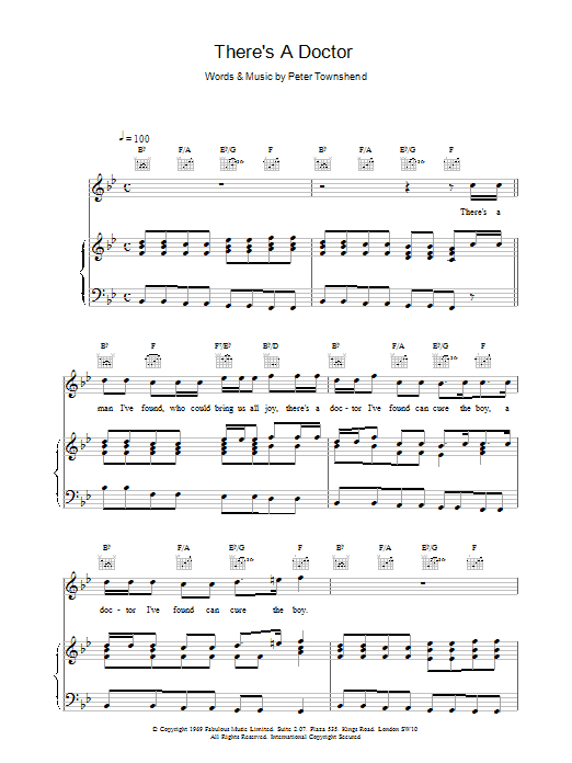 The Who There's A Doctor Sheet Music Notes & Chords for Piano, Vocal & Guitar (Right-Hand Melody) - Download or Print PDF