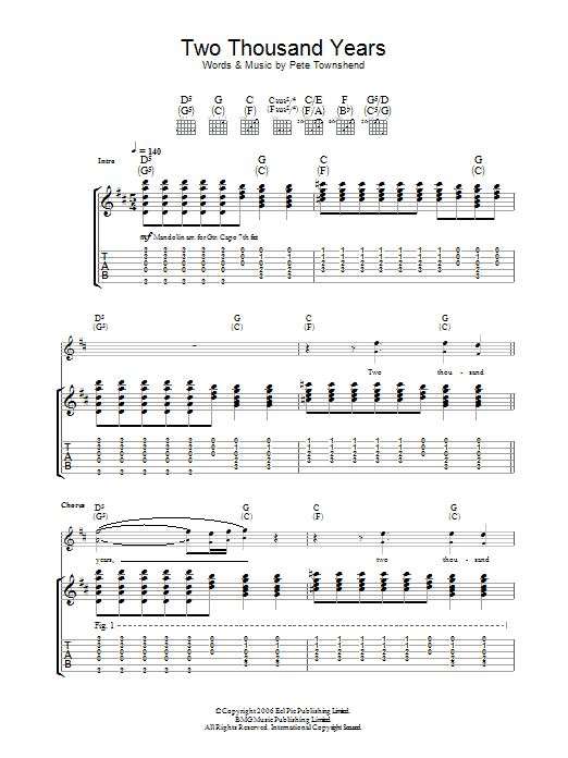 The Who Two Thousand Years Sheet Music Notes & Chords for Guitar Tab - Download or Print PDF