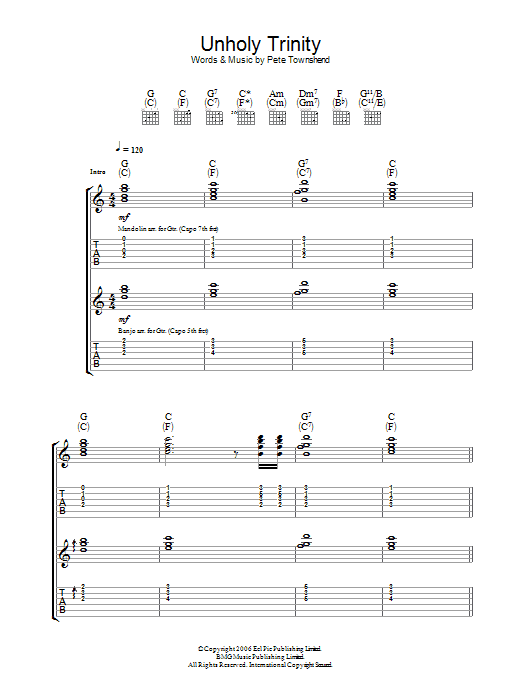 The Who Unholy Trinity Sheet Music Notes & Chords for Guitar Tab - Download or Print PDF