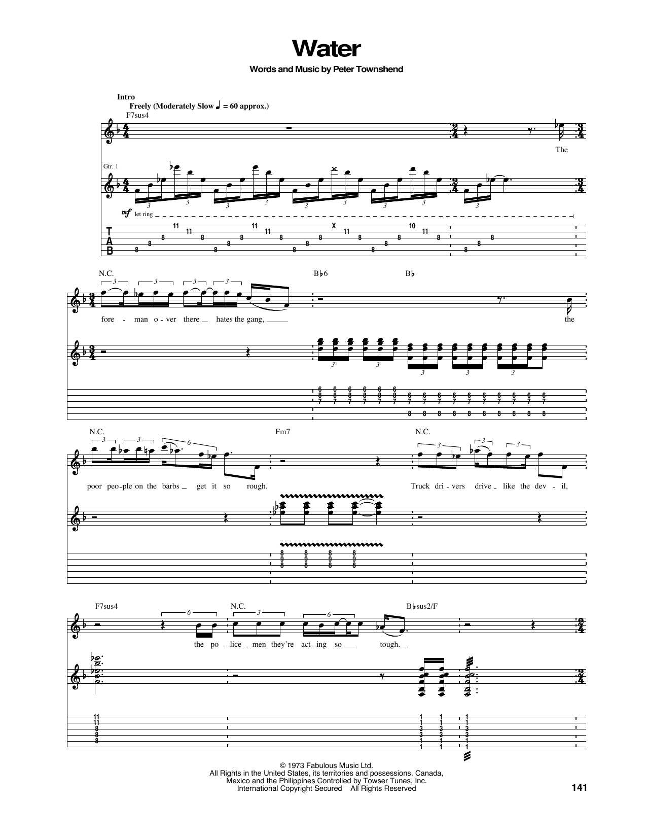 The Who Water Sheet Music Notes & Chords for Guitar Tab - Download or Print PDF