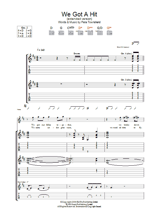 The Who We Got A Hit (Extended Version) Sheet Music Notes & Chords for Guitar Tab - Download or Print PDF