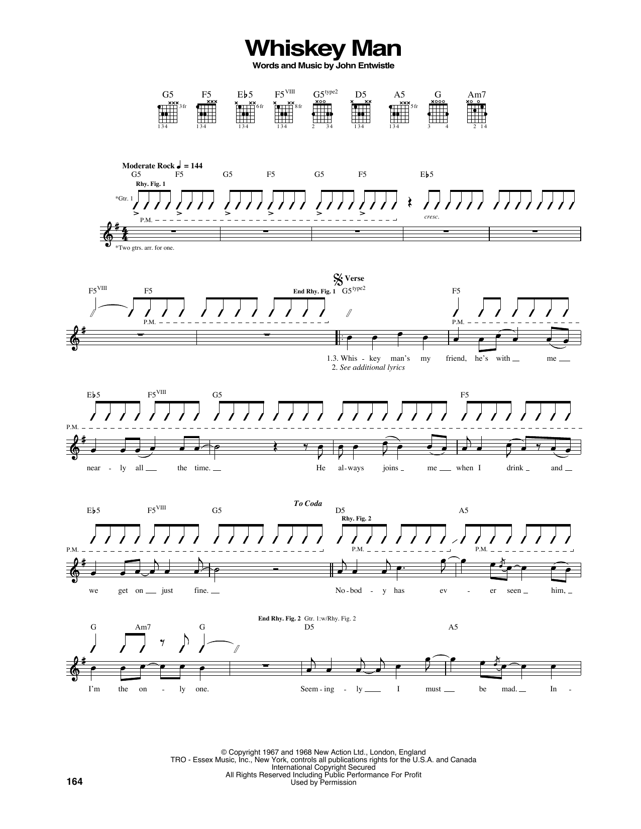 The Who Whiskey Man Sheet Music Notes & Chords for Guitar Tab - Download or Print PDF