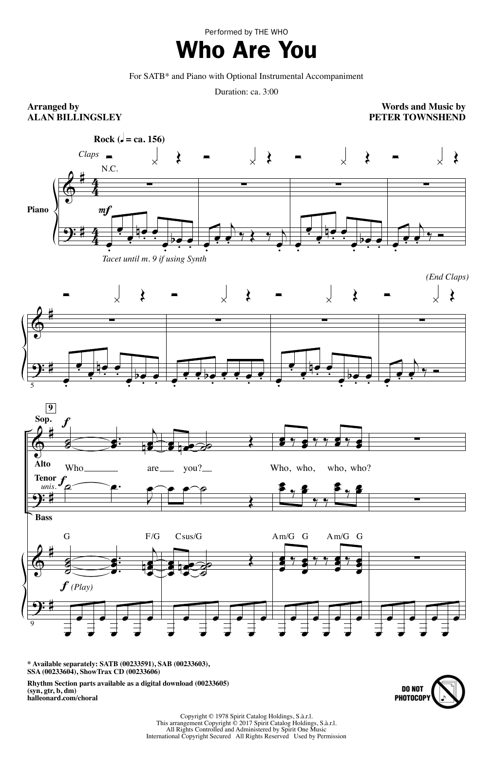 The Who Who Are You (arr. Alan Billingsley) Sheet Music Notes & Chords for SATB - Download or Print PDF