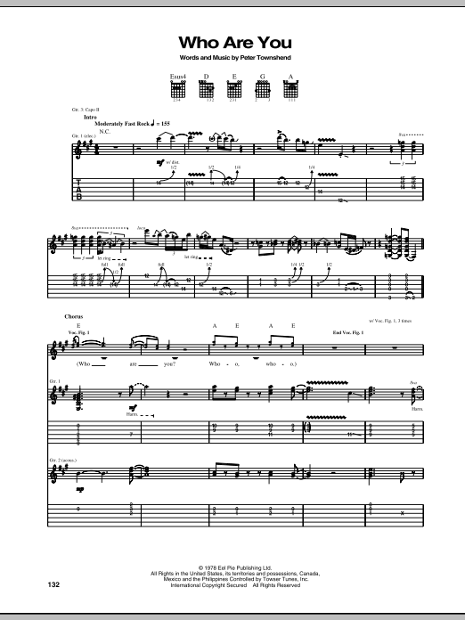 The Who Who Are You Sheet Music Notes & Chords for Guitar Tab (Single Guitar) - Download or Print PDF