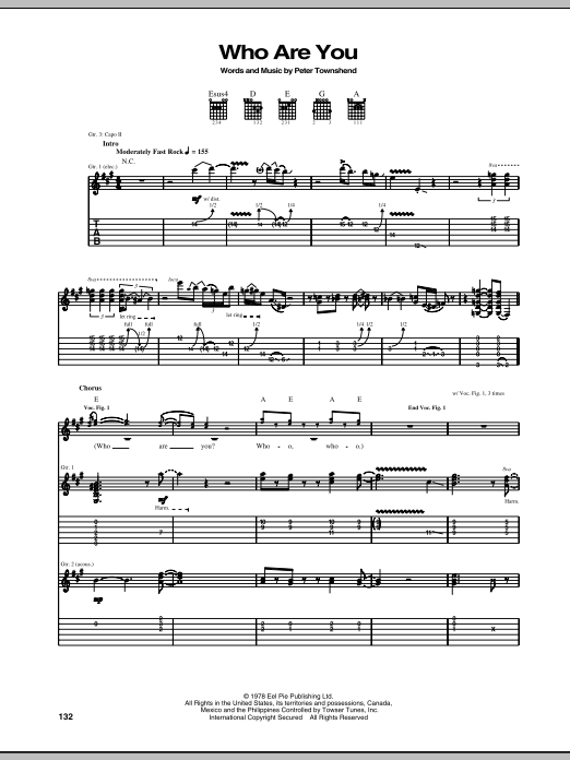 The Who Who Are You Sheet Music Notes & Chords for Easy Guitar Tab - Download or Print PDF