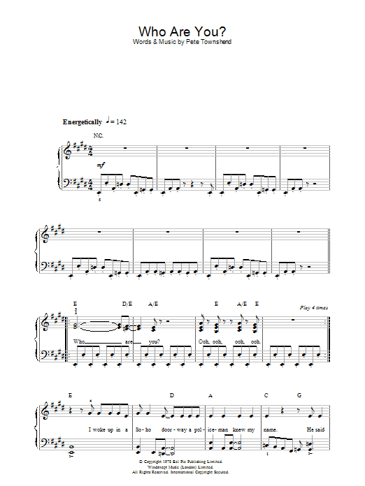 The Who Who Are You? Sheet Music Notes & Chords for Keyboard - Download or Print PDF