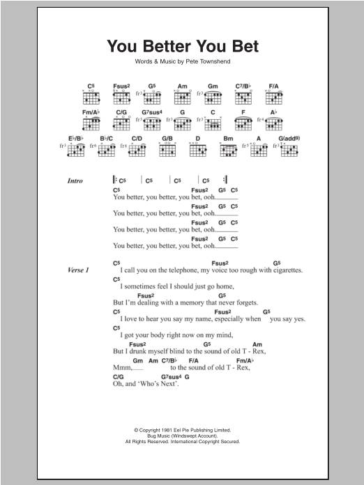 The Who You Better You Bet Sheet Music Notes & Chords for Guitar Chords/Lyrics - Download or Print PDF