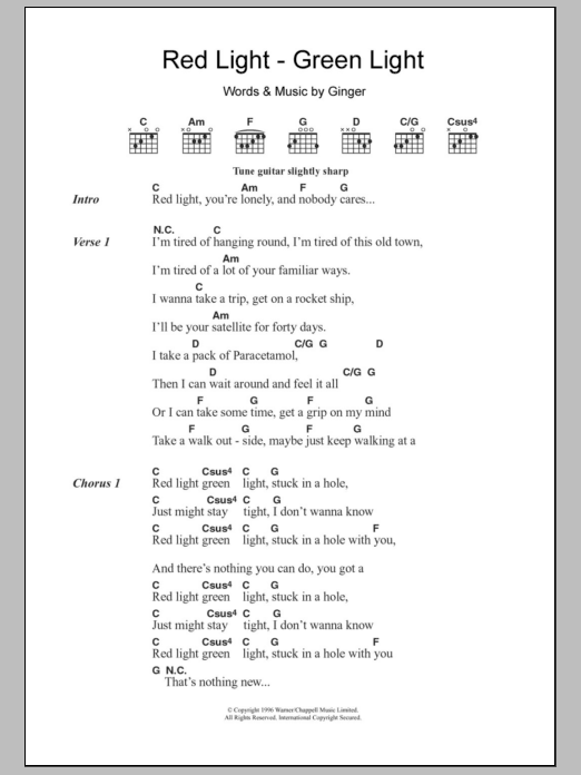 The Wildhearts Red Light - Green Light Sheet Music Notes & Chords for Lyrics & Chords - Download or Print PDF