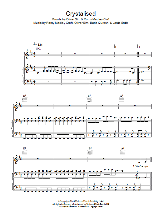 The XX Crystalised Sheet Music Notes & Chords for Piano, Vocal & Guitar (Right-Hand Melody) - Download or Print PDF