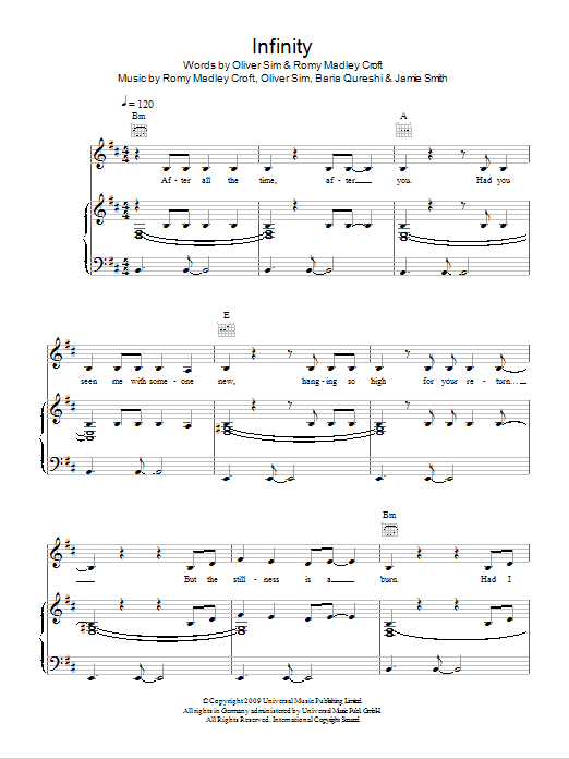 The XX Infinity Sheet Music Notes & Chords for Piano, Vocal & Guitar (Right-Hand Melody) - Download or Print PDF