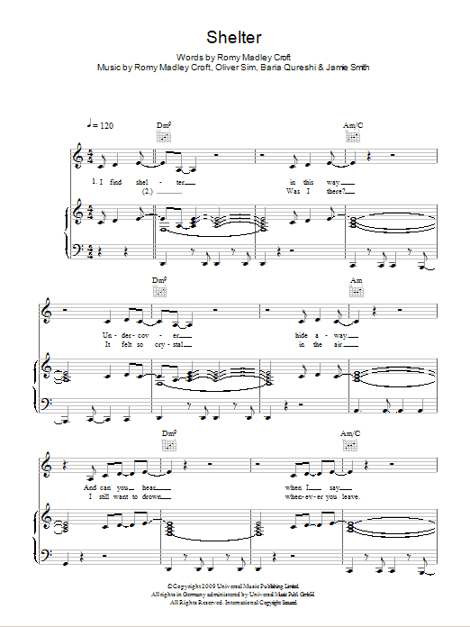 The XX Shelter Sheet Music Notes & Chords for Piano, Vocal & Guitar (Right-Hand Melody) - Download or Print PDF