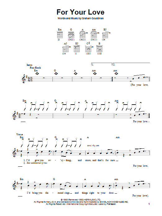 The Yardbirds For Your Love Sheet Music Notes & Chords for Lyrics & Chords - Download or Print PDF