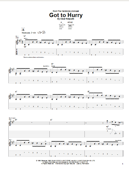The Yardbirds Got To Hurry Sheet Music Notes & Chords for Guitar Tab - Download or Print PDF