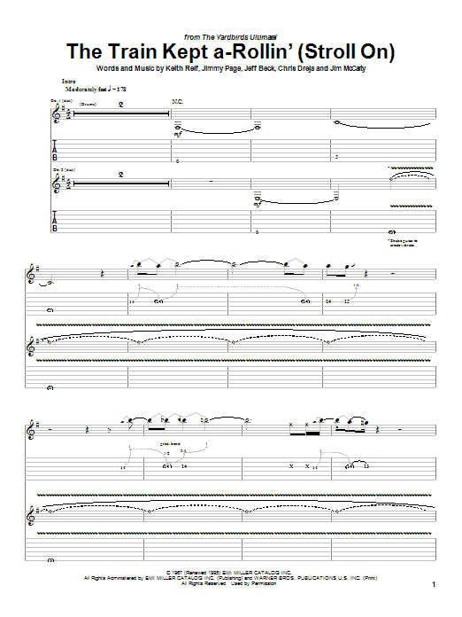 The Yardbirds The Train Kept A-Rollin' (Stroll On) Sheet Music Notes & Chords for Guitar Tab - Download or Print PDF