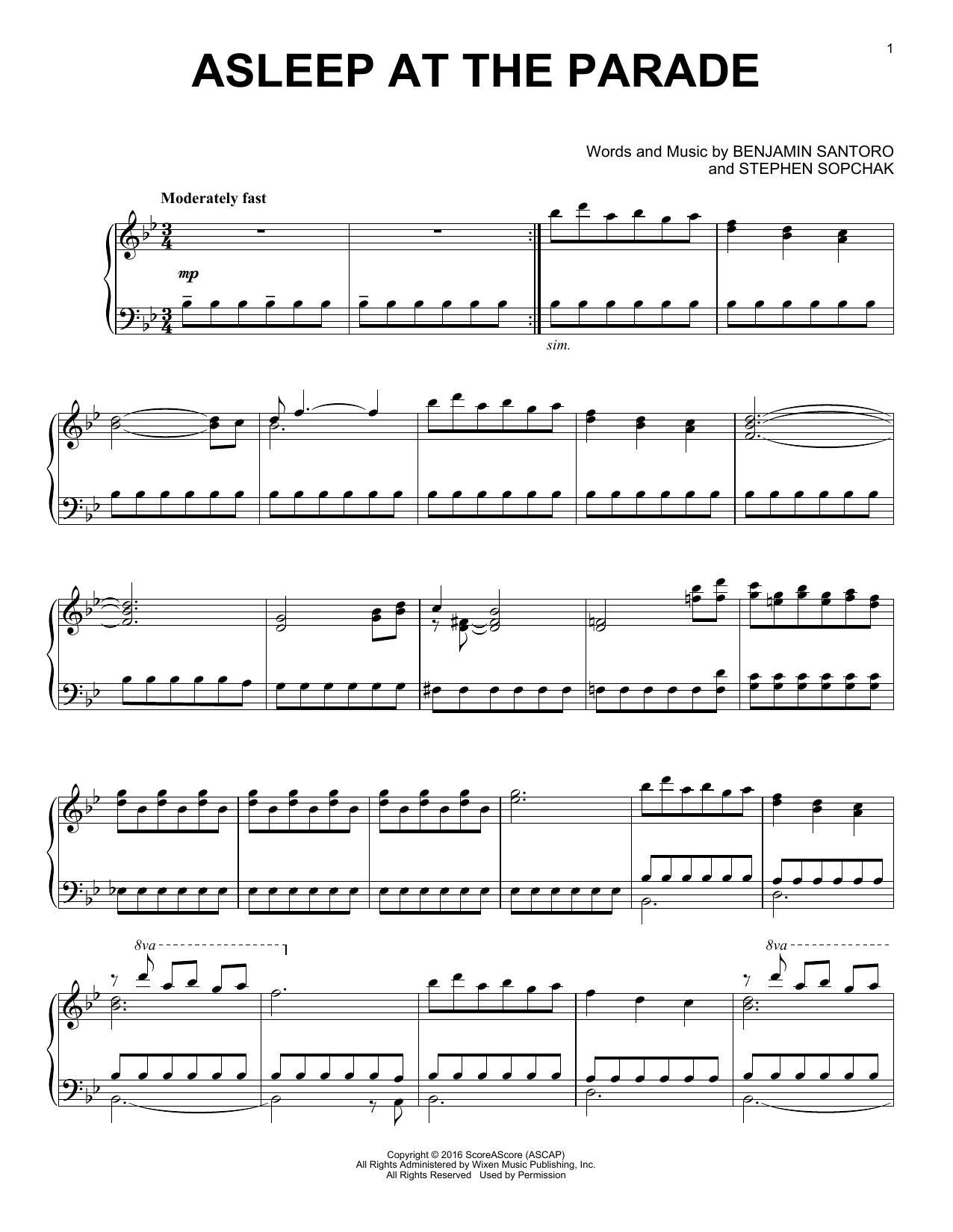 The Young Ebenezers Asleep At The Parade Sheet Music Notes & Chords for Piano Solo - Download or Print PDF