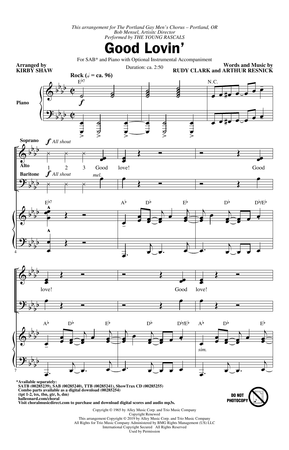 The Young Rascals Good Lovin' (arr. Kirby Shaw) Sheet Music Notes & Chords for SATB Choir - Download or Print PDF
