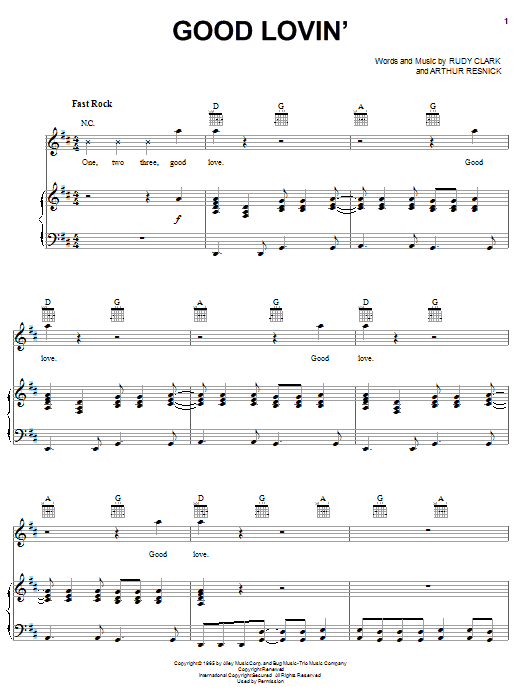 The Young Rascals Good Lovin' Sheet Music Notes & Chords for Easy Guitar Tab - Download or Print PDF