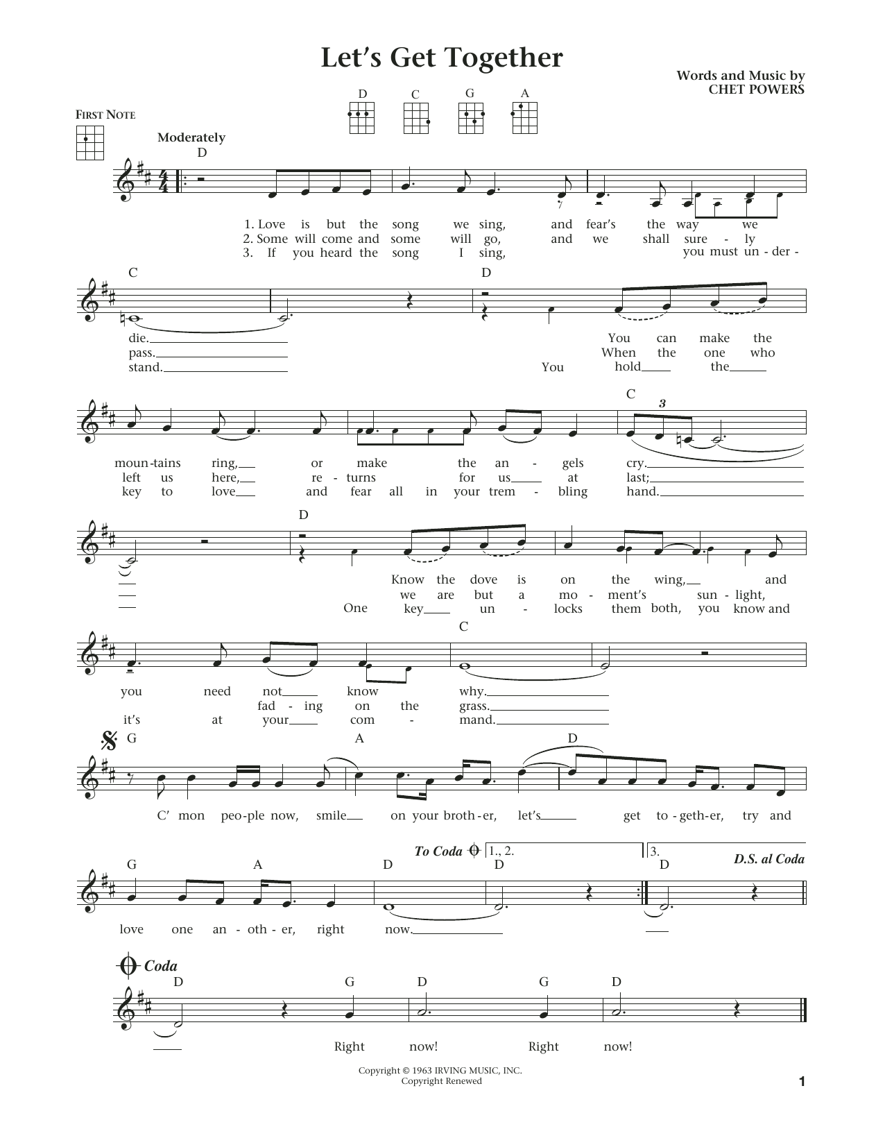 The Youngbloods Let's Get Together (Get Together) (from The Daily Ukulele) (arr. Liz and Jim Beloff) Sheet Music Notes & Chords for Ukulele - Download or Print PDF
