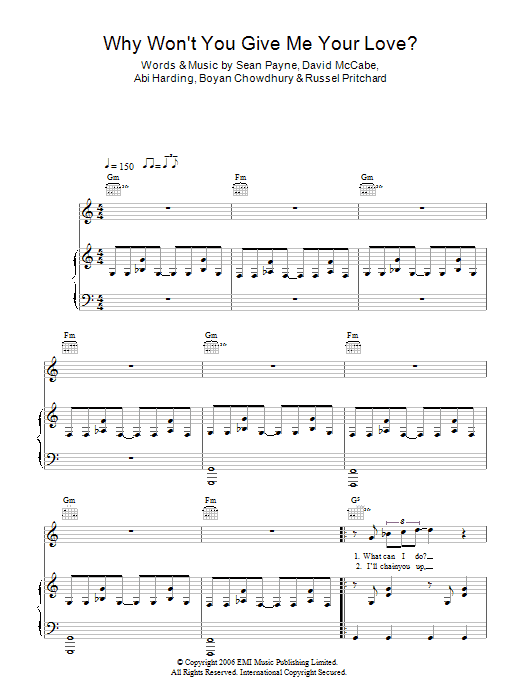 The Zutons Why Won't You Give Me Your Love? Sheet Music Notes & Chords for Piano, Vocal & Guitar - Download or Print PDF