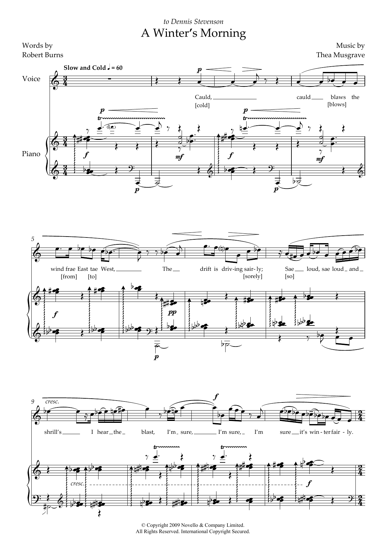 Thea Musgrave A Winter's Morning (for soprano and piano) Sheet Music Notes & Chords for Piano & Vocal - Download or Print PDF