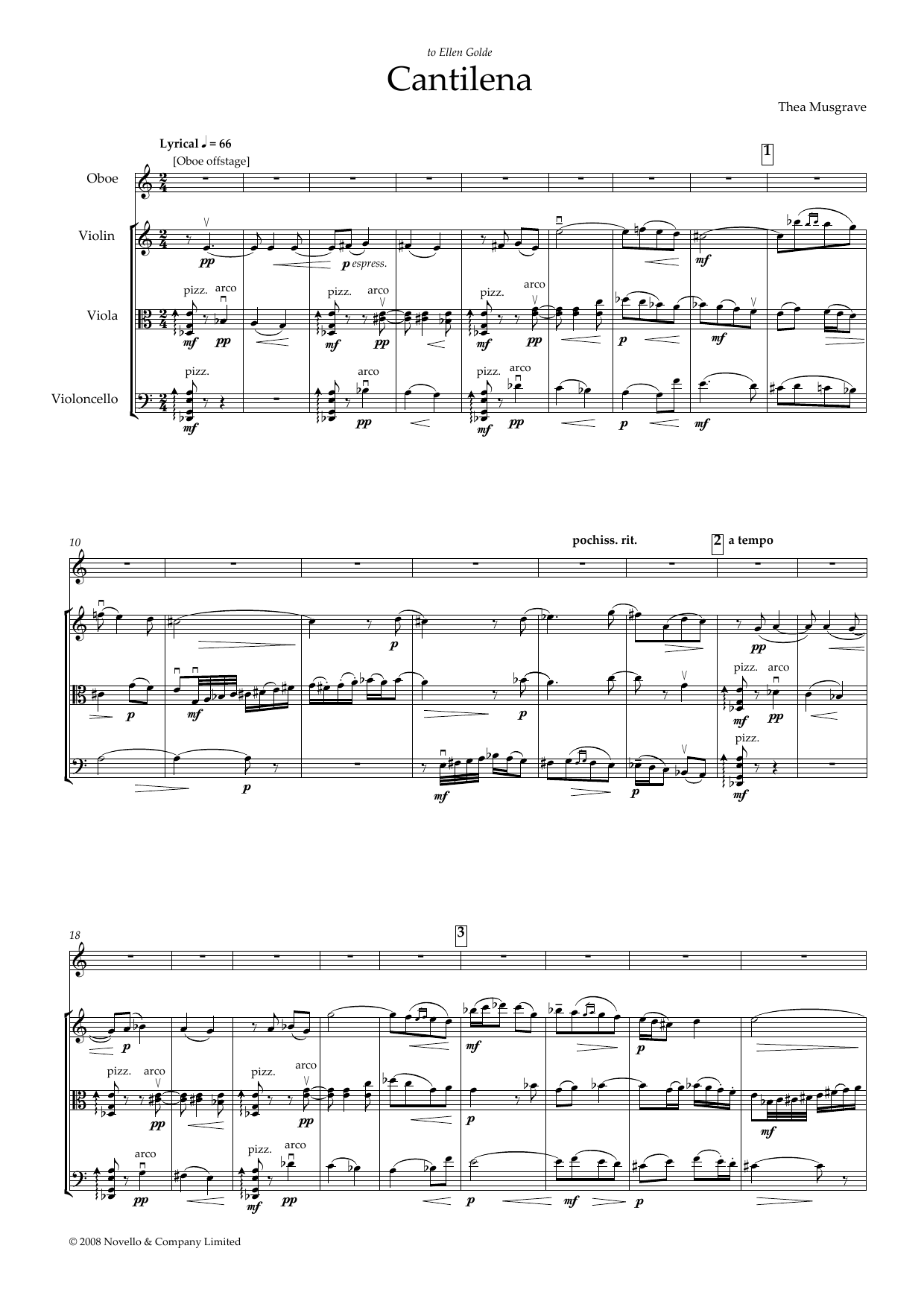 Thea Musgrave Cantilena for Oboe Quartet (full score) Sheet Music Notes & Chords for Piano - Download or Print PDF