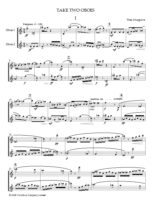 Thea Musgrave Take Two Oboes (Oboe Duet) Sheet Music Notes & Chords for Piano, Vocal & Guitar (Right-Hand Melody) - Download or Print PDF